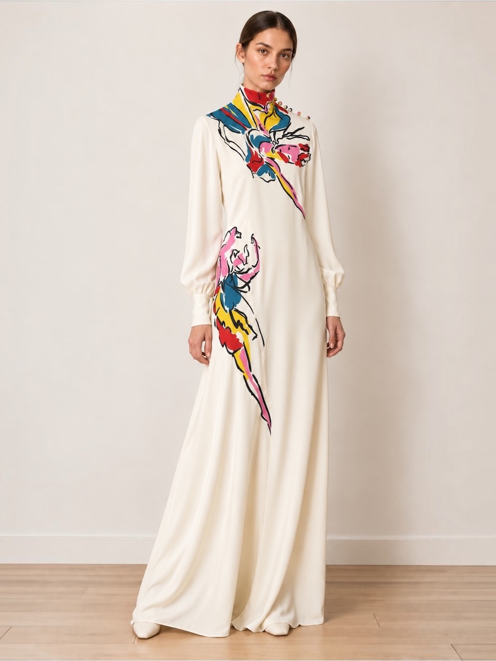 Tory Burch Fall 2017 Runway Silk Maxi Dress 12 Abstract Art Print High Neck